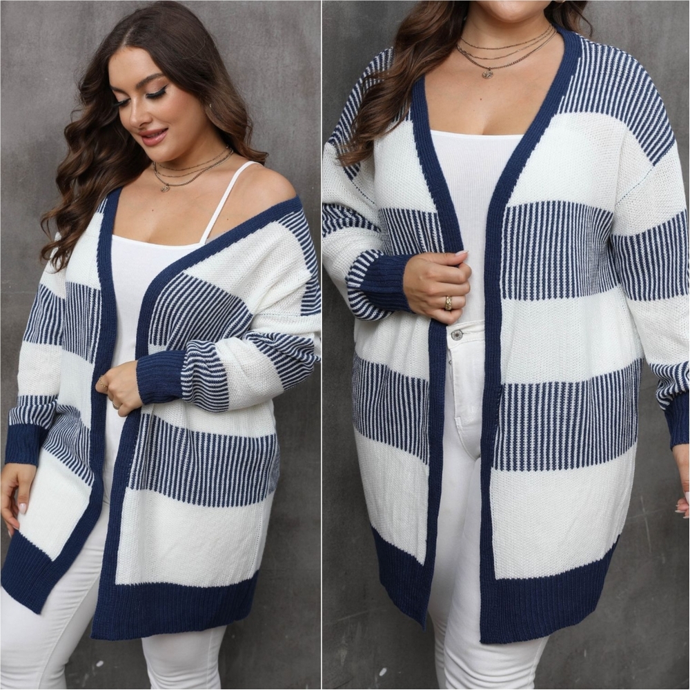 Plus Size Coastal Colorblock Cardigan